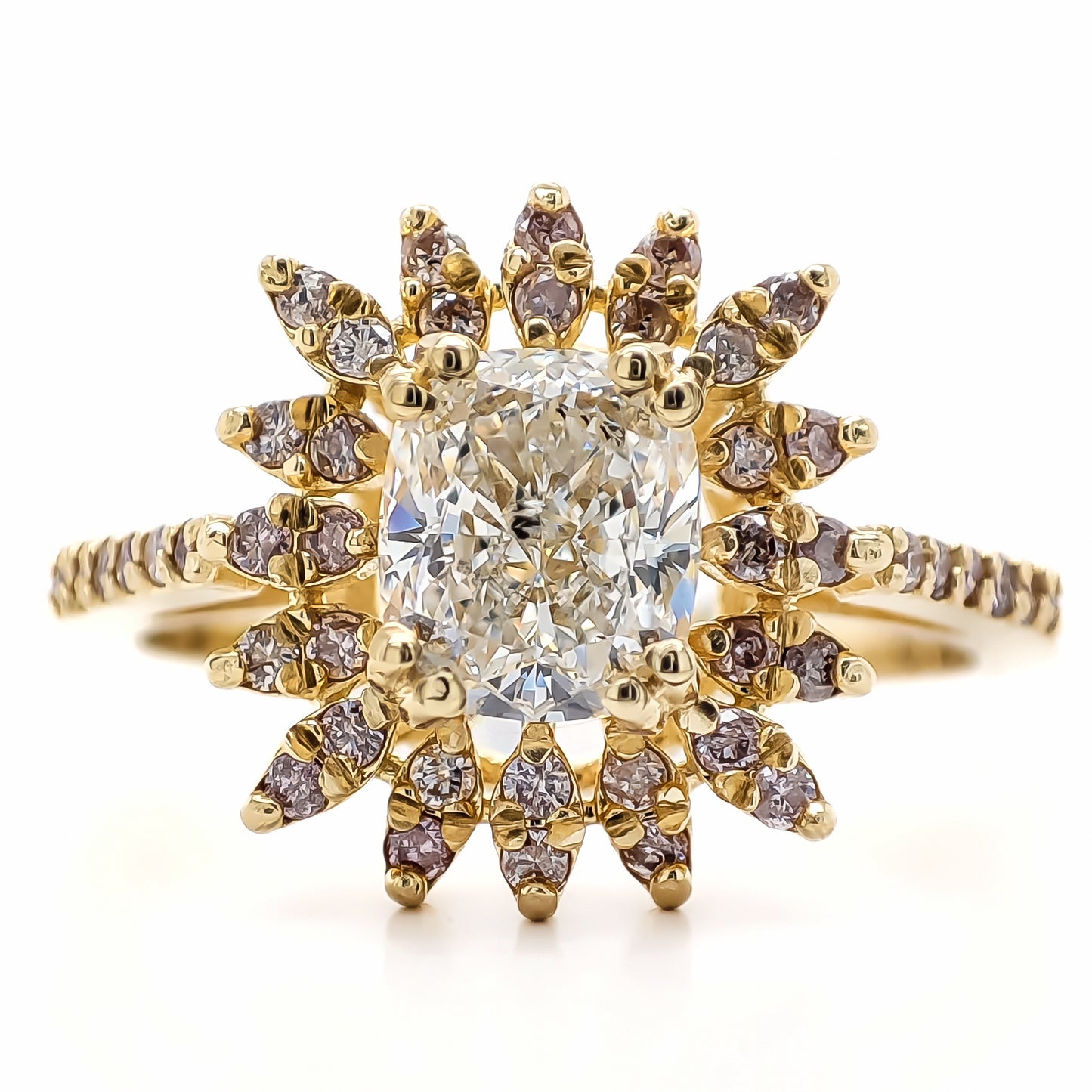 Cushion & Round Diamond Yellow Gold Ring (1.31CT TW)