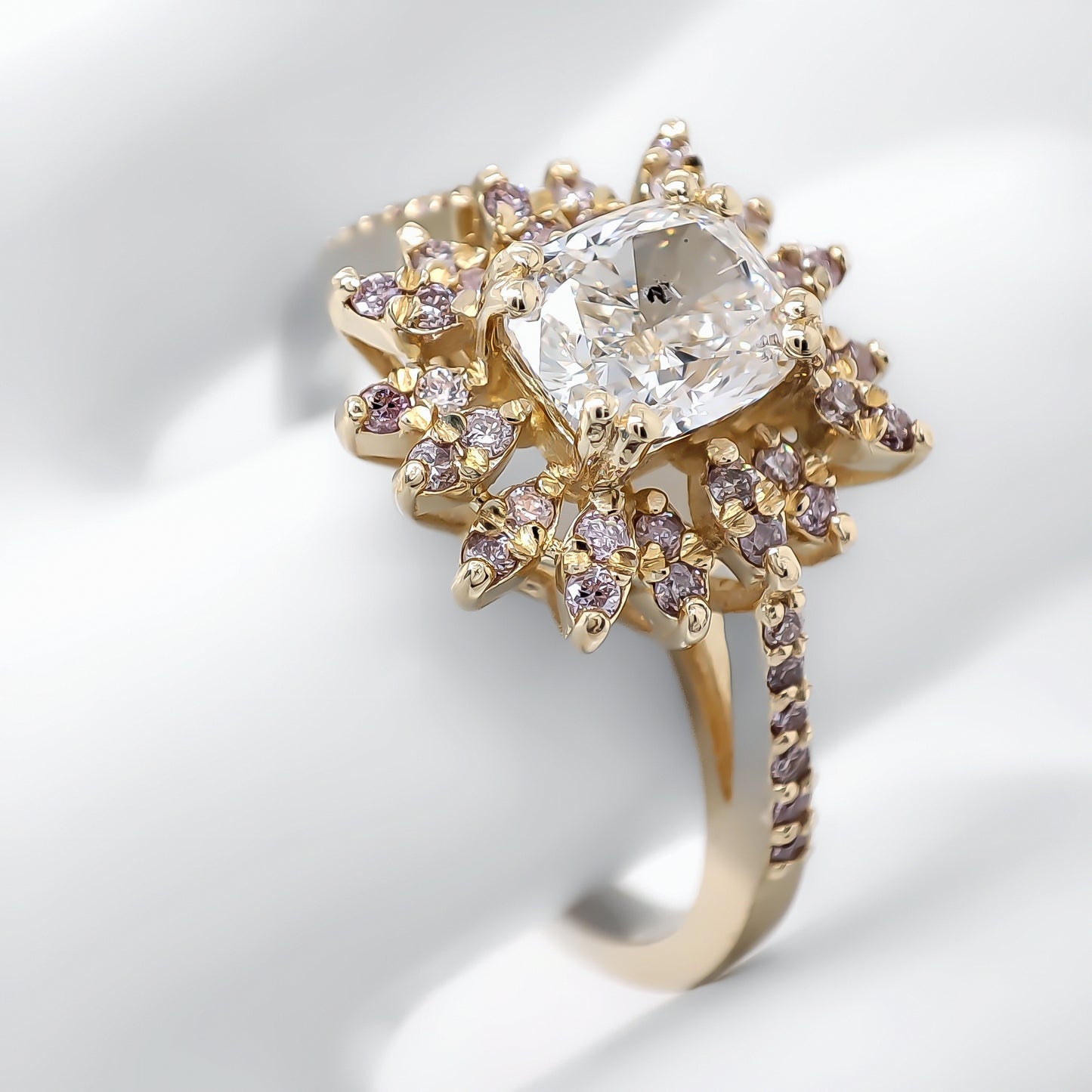 Cushion & Round Diamond Yellow Gold Ring (1.31CT TW)