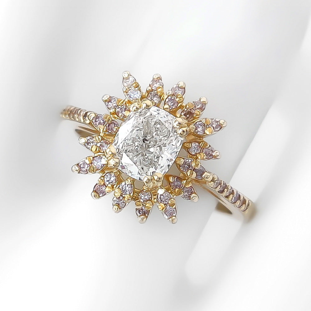 Cushion & Round Diamond Yellow Gold Ring (1.31CT TW)