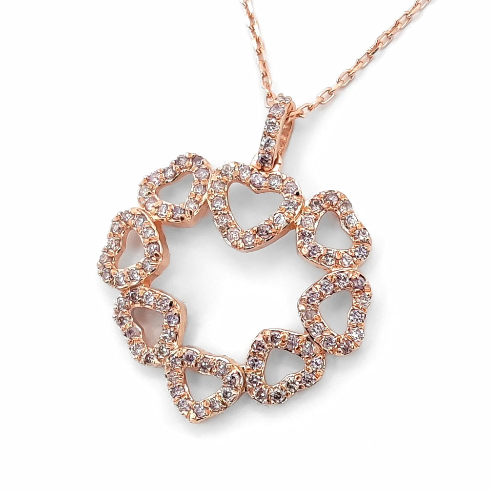 Natural Fancy Ligth Pink Round Brilliant Rose Gold Diamond Pendant (0.33Ct TW)