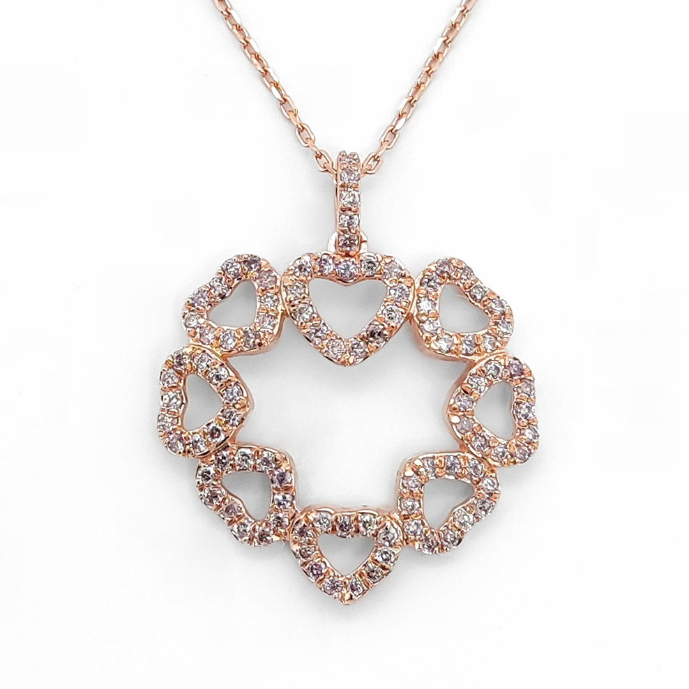 Natural Fancy Ligth Pink Round Brilliant Rose Gold Diamond Pendant (0.33Ct TW)