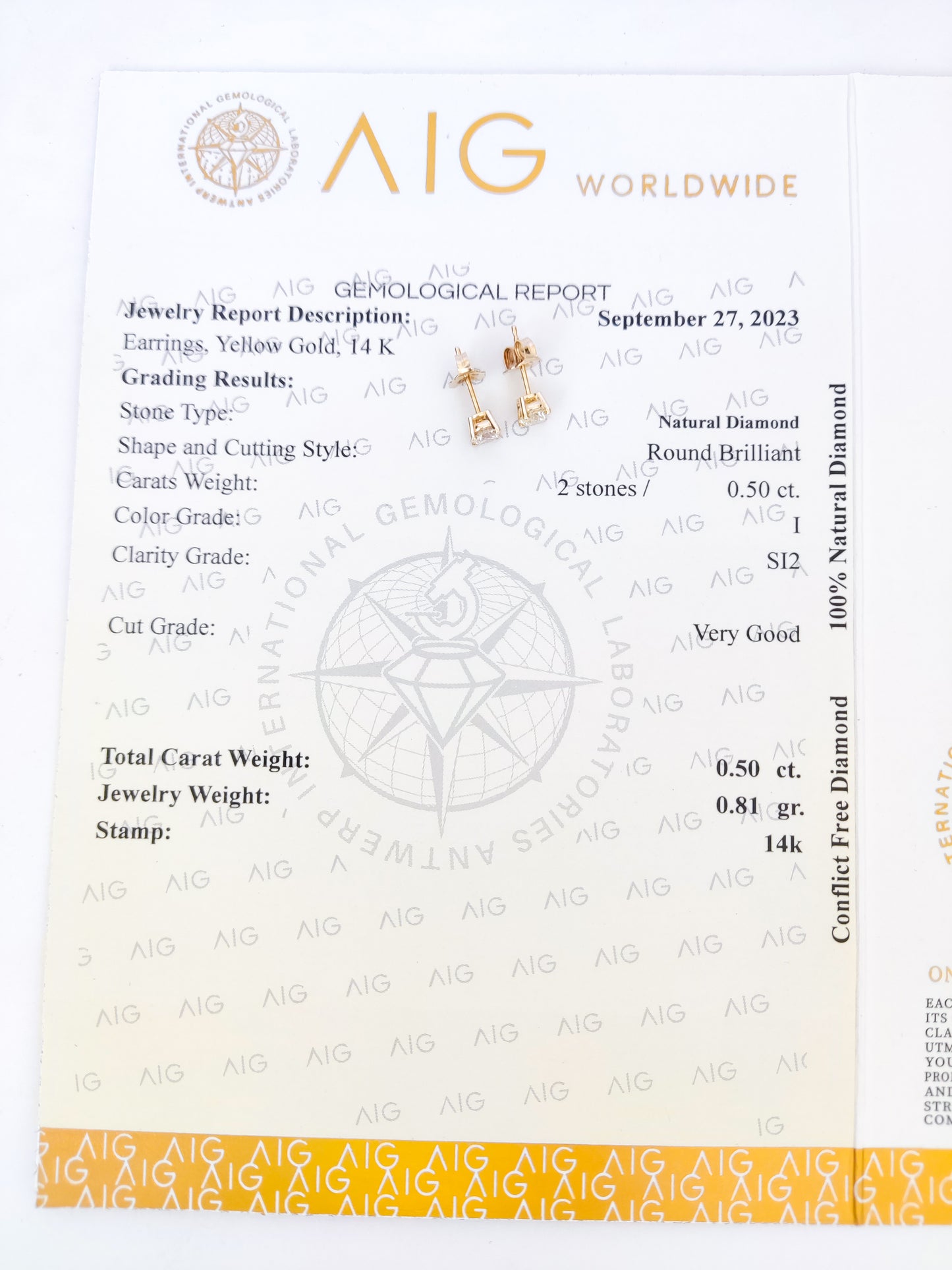 Round Brilliant Diamond Stud Earrings (0.5Ct TW)